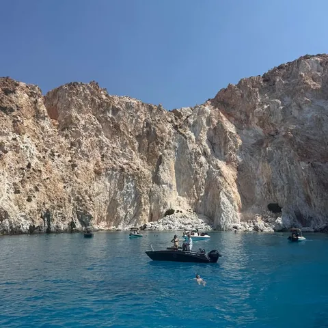 White cliffs above turquoise water at Kleftiko